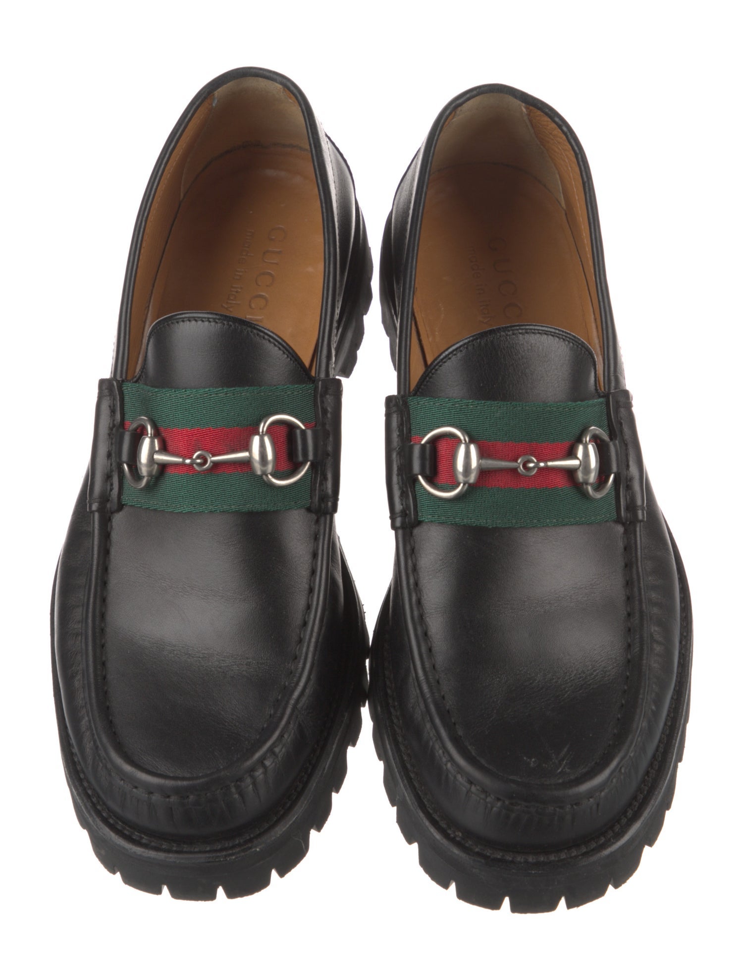 Gucci Web Accent Leather Loafers